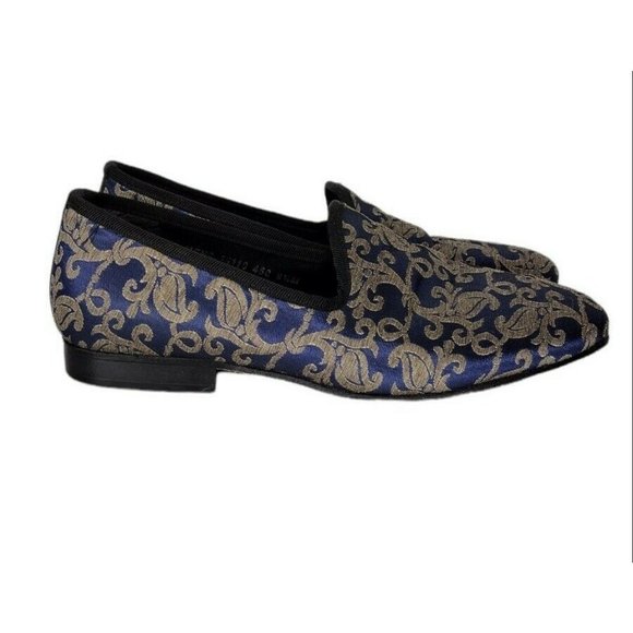 Stacy Adams Venice Blue Gold Jacquard Damask Smoking Slipper Loafer Men'… - Picture 3 of 10